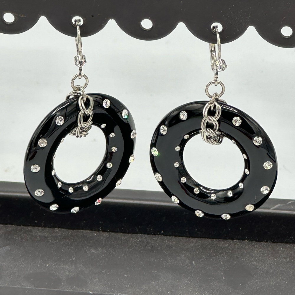 Kenneth Jay Lane Black Crystal Pierced Dangle Earrings - Picture 8 of 8